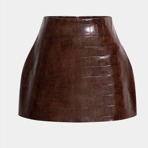 Stylish Brown Croc-Embossed Mini Skirt